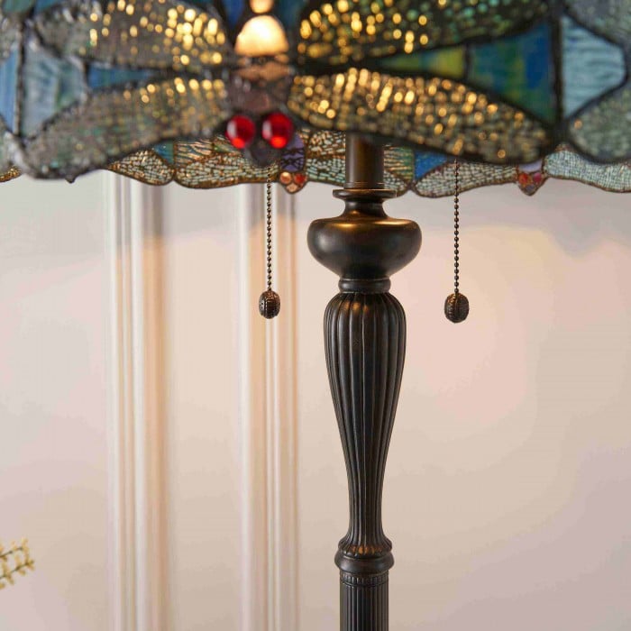 TF Dragonfly Motif Floor Lamp - Vintage Stained-Glass for Living Rooms HL2130