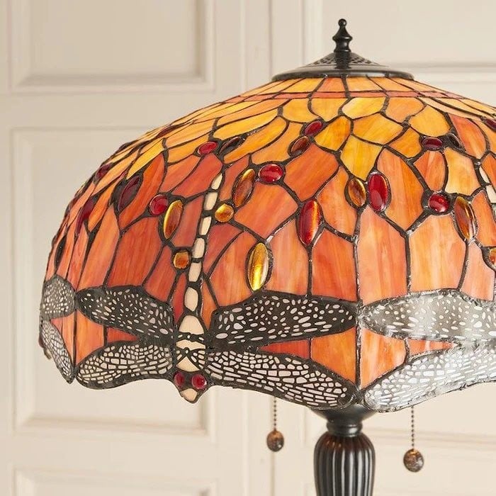 TF Dragonfly Motif Floor Lamp - Vintage Stained-Glass for Living Rooms HL2130