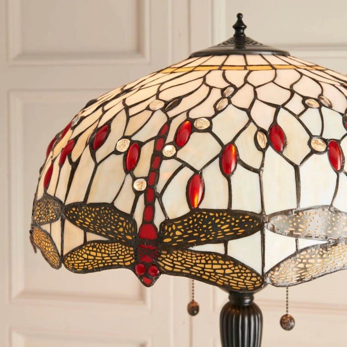 TF Dragonfly Motif Floor Lamp - Vintage Stained-Glass for Living Rooms HL2130