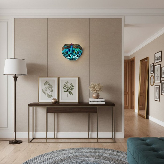 TF Dragonfly Pattern Wall light - Classic Hand-Cut Stained-Glass for Hallways & Bedrooms HL2117