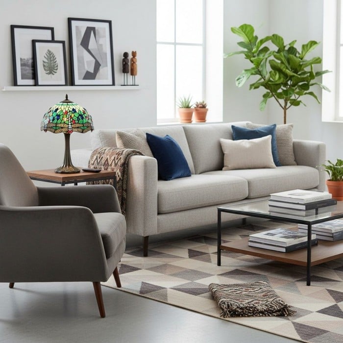 TF Dragonfly Bordlampa - Vintage Målat Glas för Vardagsrum & Sovrum HL2140