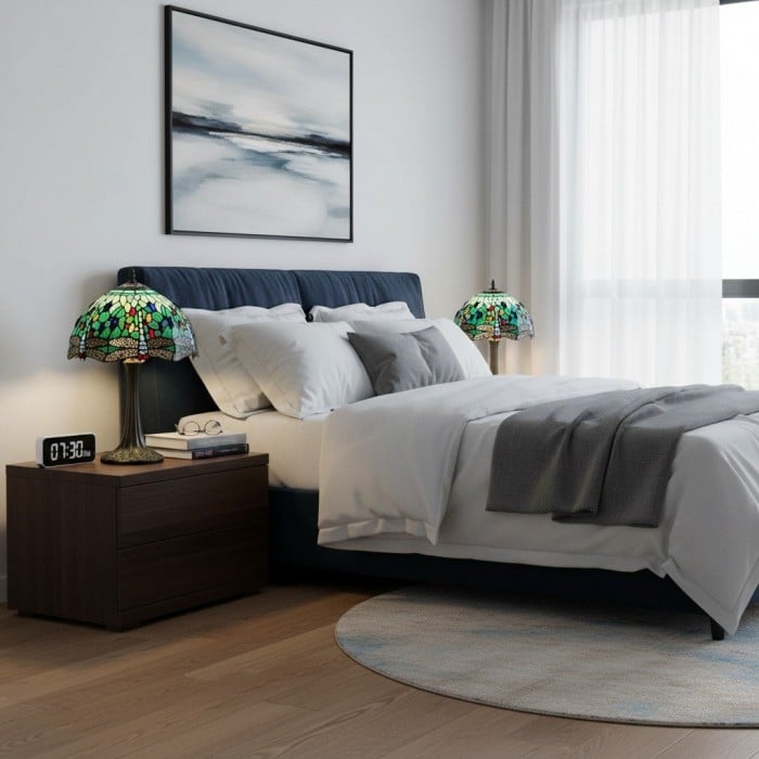 TF Dragonfly Bordlampa - Vintage Målat Glas för Vardagsrum & Sovrum HL2140