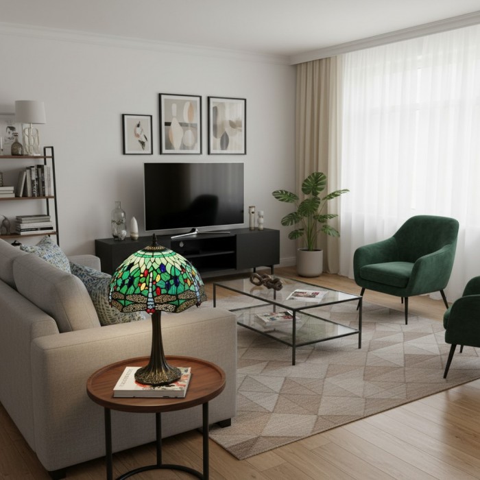 TF Dragonfly Bordlampa - Vintage Målat Glas för Vardagsrum & Sovrum HL2140