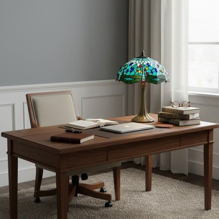 TF Dragonfly Bordlampa - Vintage Målat Glas för Vardagsrum & Sovrum HL2140