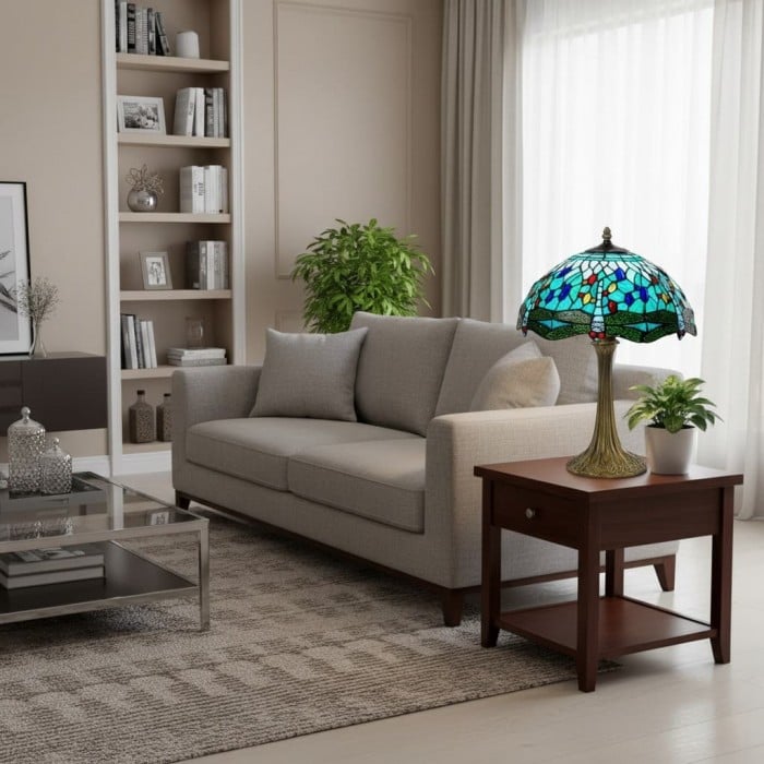 TF Dragonfly Bordlampa - Vintage Målat Glas för Vardagsrum & Sovrum HL2140