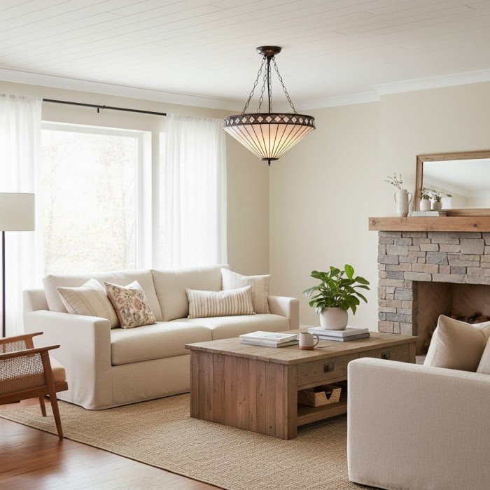 Lampada a sospensione regolabile TF Fargo con paralume invertito ispirato alle vetrate colorate per isola e sala da pranzo