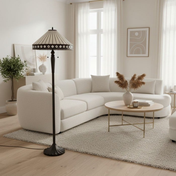 Lampa podłogowa Tiffany w geometrycznym stylu art déco TF Fargo do salonu, oświetlenie narożne HL2053