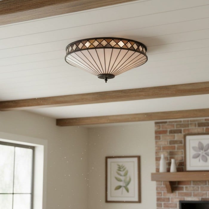 TF Fargo Geometrisk Infälld Lampa - Handgjord Art Deco Lampa i Målat Glas för Entré HL2209