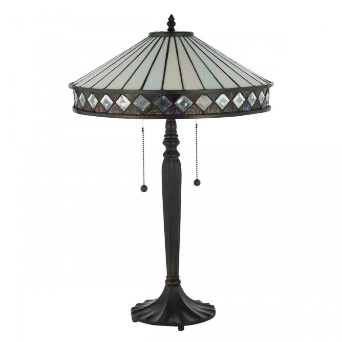 TF Fargo Geometrisk Tiffany-lampa - Accentbelysning i bärnstensfärgad och krämfärgad glas för sovrum eller arbetsrum HL2206