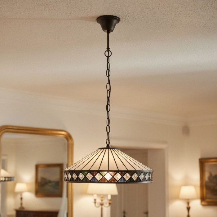 TF Fargo hanglamp - Verlichting in Tiffany-stijl met een Art Deco kap en verstelbare ketting HL2165
