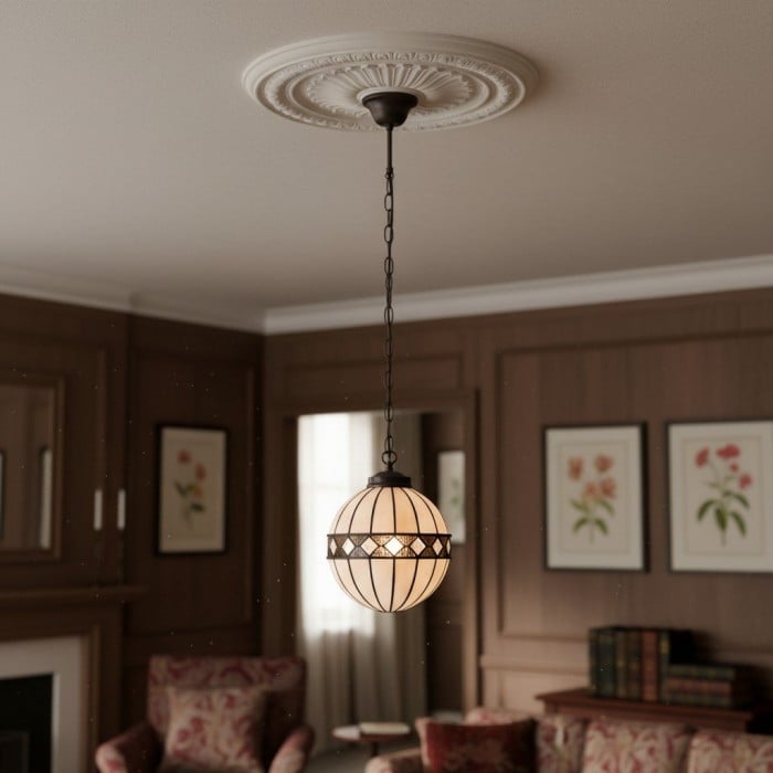 Suspension globe style Tiffany TF Fargo - Sphère lumineuse en verre d'art fabriquée à la main pour îlot de cuisine HL2233