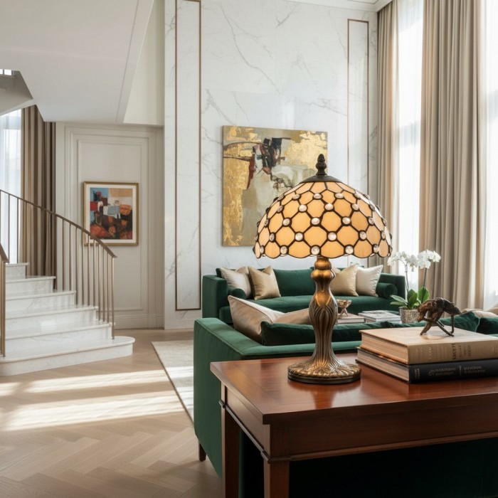 Dekoracyjna lampa stołowa TF Harken Jewel – zachwycający szklany design, idealny do sypialni lub salonu HL2141