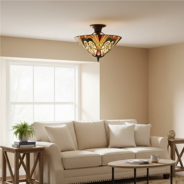 TF Hector Taklampa - Handgjord taklampa i målat glas, halvinfälld eller pendellampa för hemmet HL2217