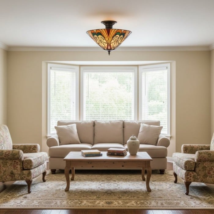 TF Hector Taklampa - Handgjord taklampa i målat glas, halvinfälld eller pendellampa för hemmet HL2217