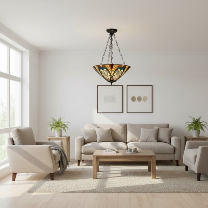 TF Hector Taklampa - Handgjord taklampa i målat glas, halvinfälld eller pendellampa för hemmet HL2217