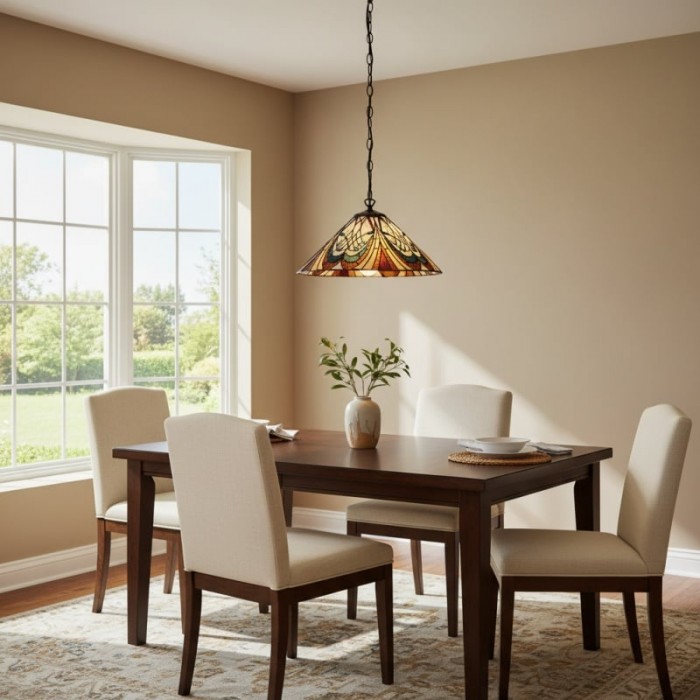 Suspension TF Hector - Luminaire décoratif Art Nouveau en vitrail pour salle à manger ou salon HL2228