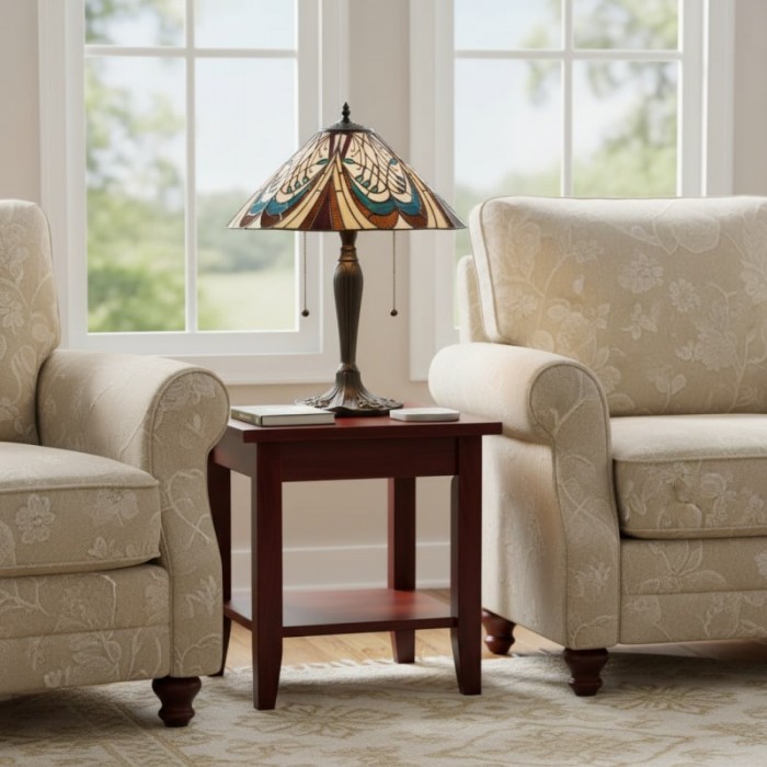 Lampa stołowa TF Hector w stylu secesyjnym – klosz z witrażu, oświetlenie dekoracyjne do salonu lub sypialni HL2246