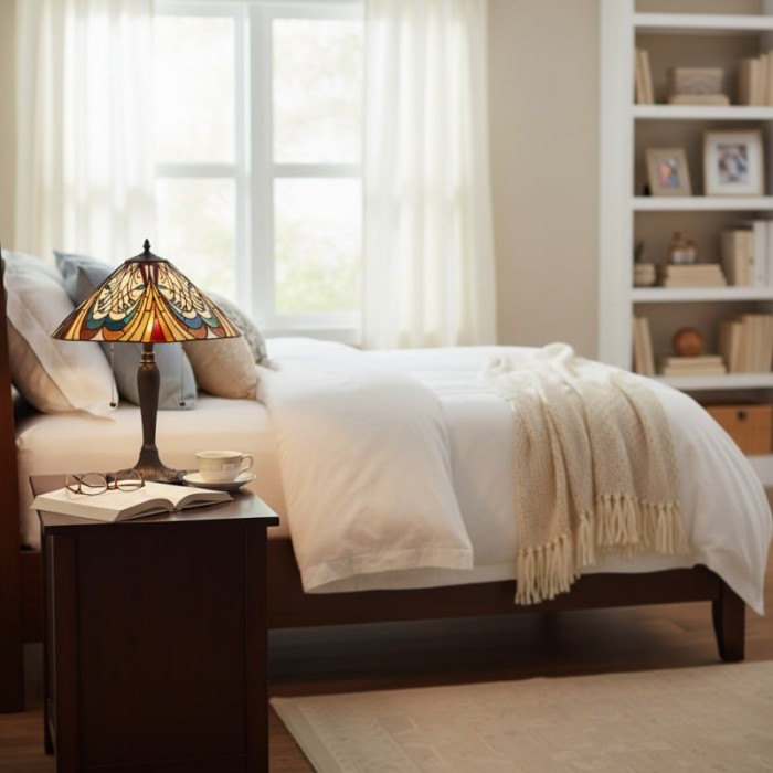 Lampa stołowa TF Hector w stylu secesyjnym – klosz z witrażu, oświetlenie dekoracyjne do salonu lub sypialni HL2246