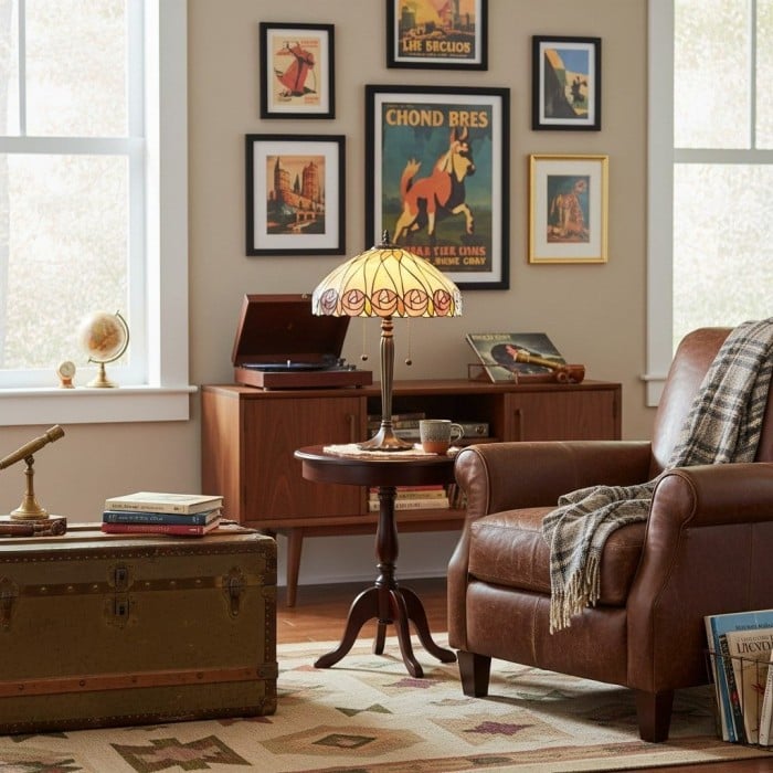 Lampa stołowa w stylu Tiffany ze szkła artystycznego TF Hutchinson – ręcznie wykonana do domu i biura HL2239