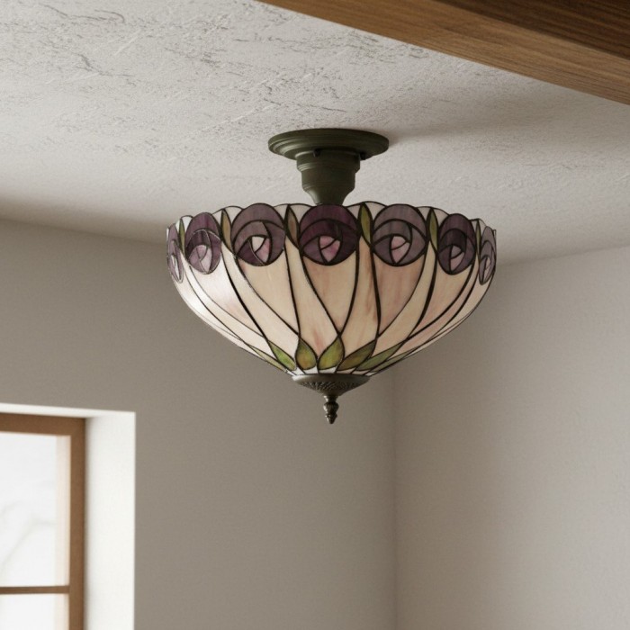 TF Hutchinson Tiffany plafondlamp met Mackintosh rozet voor woon- en eetkamers HL2098