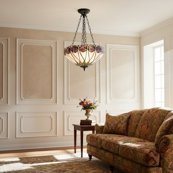 Suspension Tiffany TF Hutchinson - Plafonnier réglable en verre d'art inversé pour la maison HL2097