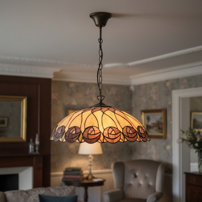 Suspension en verre Tiffany de TF Hutchinson avec motif mosaïque artistique pour salles à manger et salons HL2151