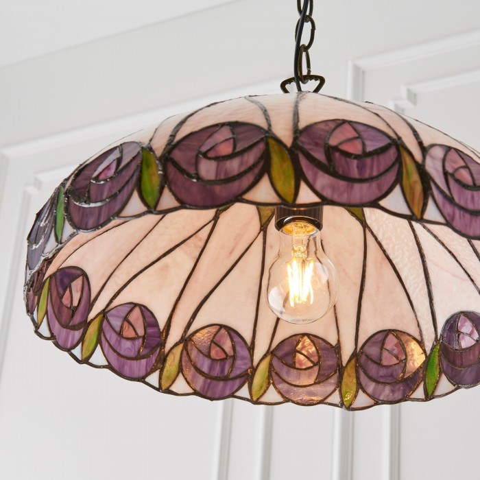 Suspension en verre Tiffany de TF Hutchinson avec motif mosaïque artistique pour salles à manger et salons HL2151