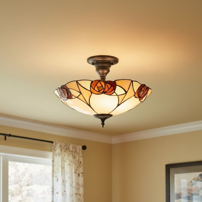 TF Ingram handgemaakte plafondlamp van gebrandschilderd glas - Vintage Art Deco Tiffany-lamp voor de eetkamer HL2219