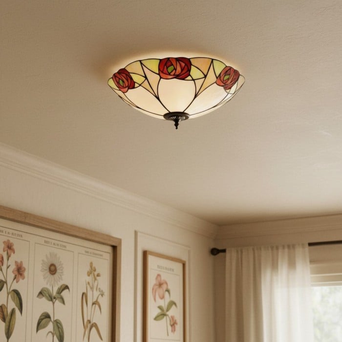 TF Ingram handgemaakte plafondlamp van gebrandschilderd glas - Vintage Art Deco Tiffany-lamp voor de eetkamer HL2219