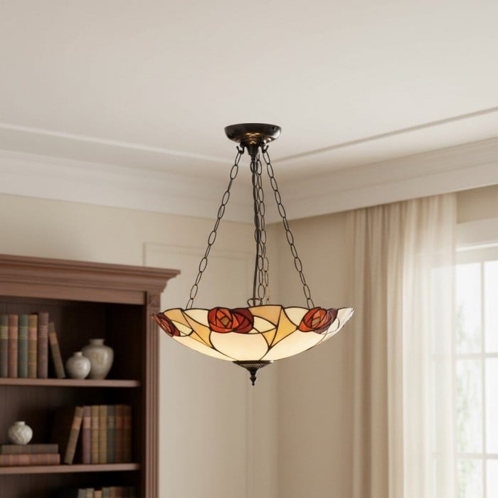 TF Ingram handgemaakte plafondlamp van gebrandschilderd glas - Vintage Art Deco Tiffany-lamp voor de eetkamer HL2219