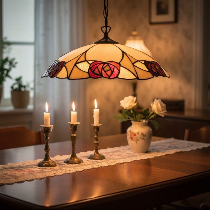 TF Ingram Tiffany hanglamp - Vintage handgemaakte lampenkap van gebrandschilderd glas met bloemenmotief voor de eetkamer HL2229