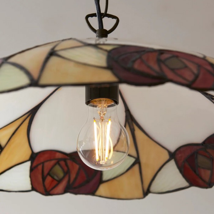 TF Ingram Tiffany hanglamp - Vintage handgemaakte lampenkap van gebrandschilderd glas met bloemenmotief voor de eetkamer HL2229
