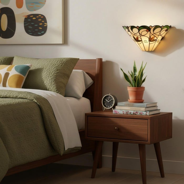 Applique da parete TF Jamelia Art Nouveau con paralume in vetro bisellato - Lampada in metallo e vetro per corridoio o camera