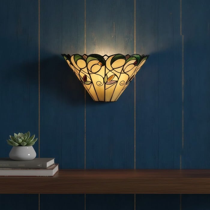 Applique da parete TF Jamelia Art Nouveau con paralume in vetro bisellato - Lampada in metallo e vetro per corridoio o camera