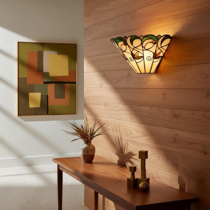 Applique da parete TF Jamelia Art Nouveau con paralume in vetro bisellato - Lampada in metallo e vetro per corridoio o camera