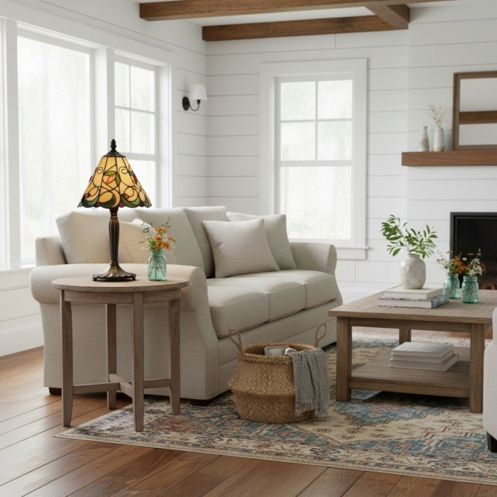 TF Jamelia Classic Stained Glass Table Light Lamp - Handcrafted Glass Light for Bedroom HL2051