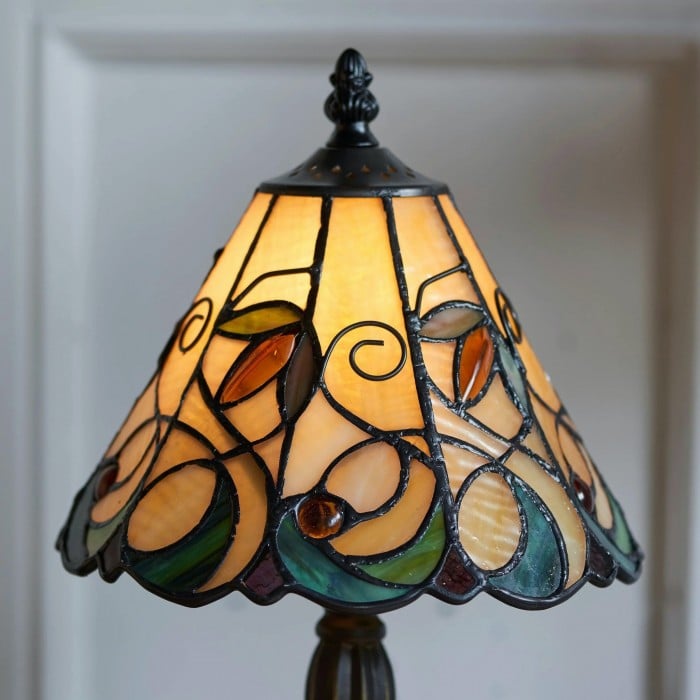 TF Jamelia Classic Stained Glass Table Light Lamp - Handcrafted Glass Light for Bedroom HL2051
