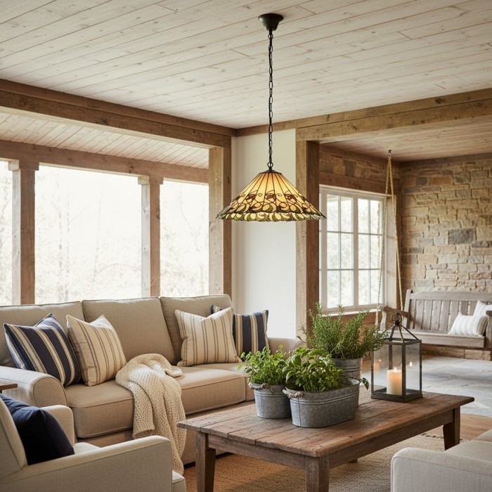 Lámpara de techo TF Jamelia con cúpula de vitral floral vintage para comedores HL2253