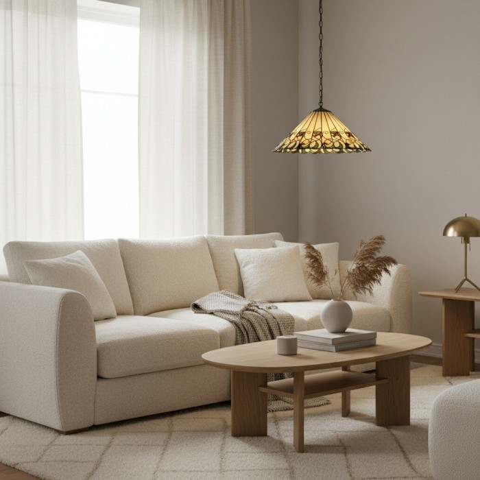 Lámpara de techo TF Jamelia con cúpula de vitral floral vintage para comedores HL2253