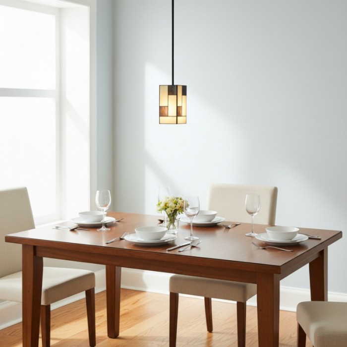 TF Manchester Art Deco Hanglamp - Geometrische Hanglamp met Glas-in-lood voor Woonkamer of Eetkamer HL2078