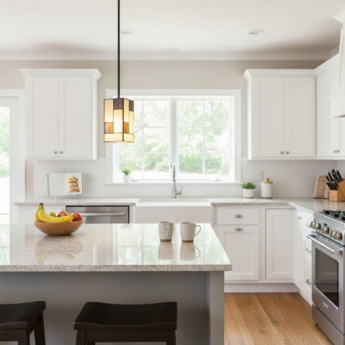 TF Manchester Art Deco Hanglamp - Geometrische Hanglamp met Glas-in-lood voor Woonkamer of Eetkamer HL2078