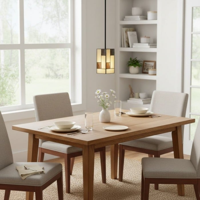 TF Manchester Art Deco Hanglamp - Geometrische Hanglamp met Glas-in-lood voor Woonkamer of Eetkamer HL2078