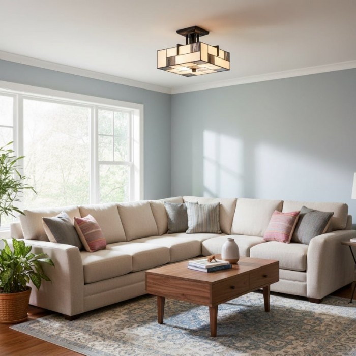 Plafonnier TF Manchester - Luminaire en vitrail de style Art déco pour salon ou couloir HL2109