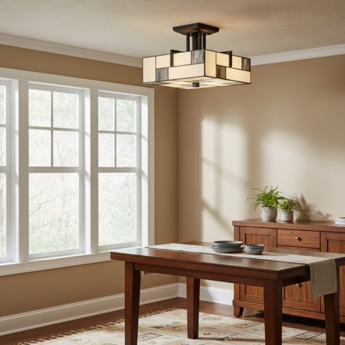 Plafonnier TF Manchester - Luminaire en vitrail de style Art déco pour salon ou couloir HL2109