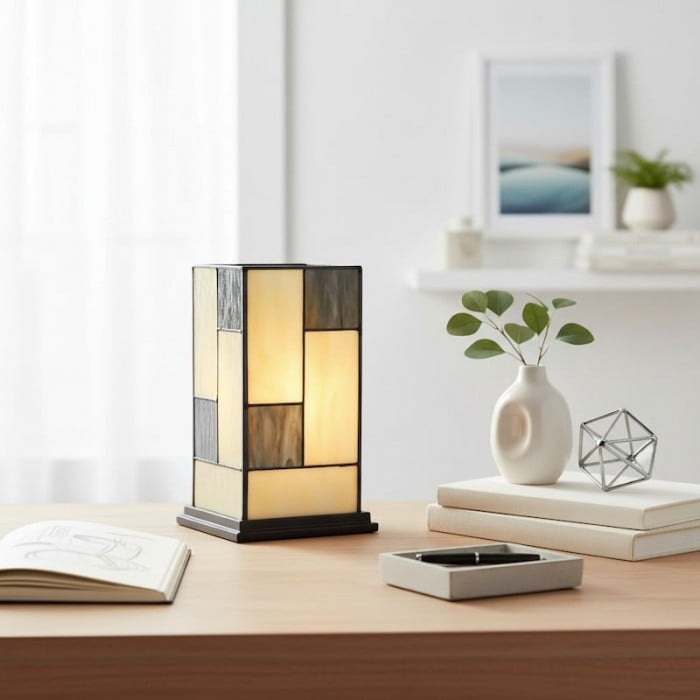 Lampada da tavolo quadrata TF Manchester - Vetro classico per soggiorno e camera da letto HL2218