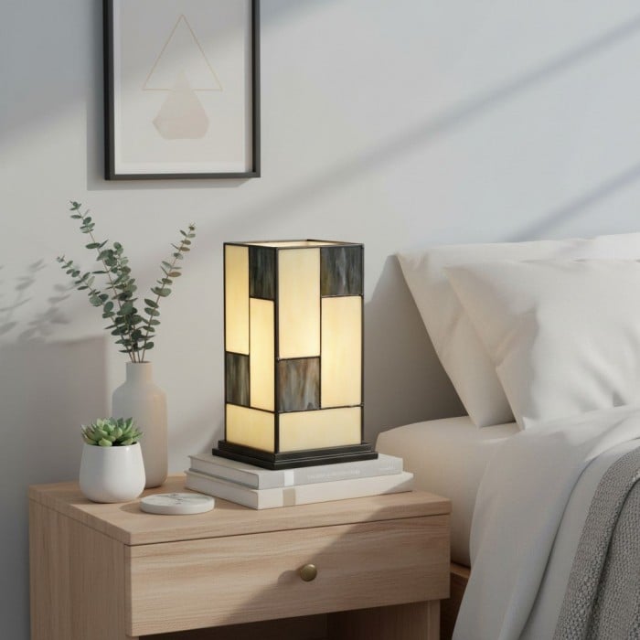 Lampada da tavolo quadrata TF Manchester - Vetro classico per soggiorno e camera da letto HL2218