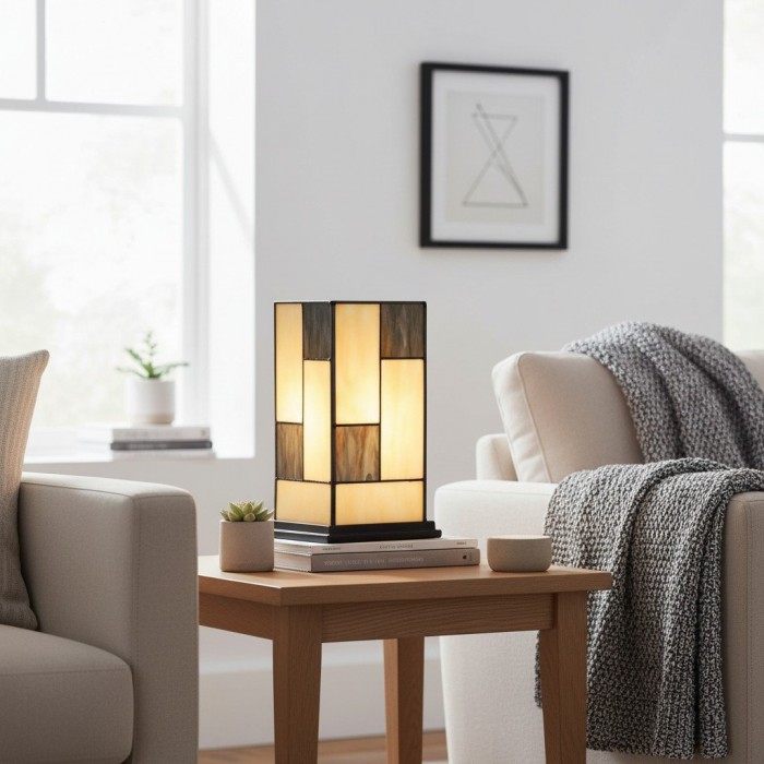 Lampada da tavolo quadrata TF Manchester - Vetro classico per soggiorno e camera da letto HL2218