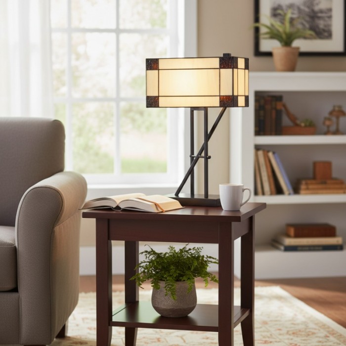 TF Manchester Table Lamp - Vintage-Inspired Stained Glass Table Light for Reading Nook or Bedroom HL2092