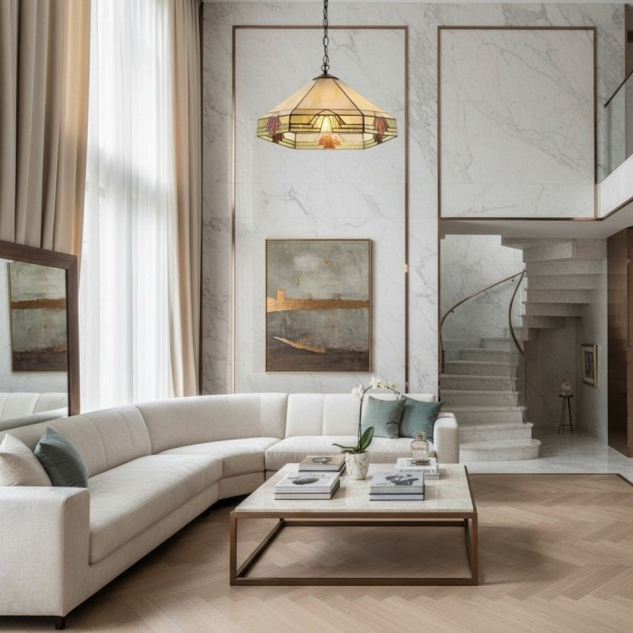 TF Nevada Vintage Stained Glass Pendant - Handcrafted Art Glass Lighting for Dining Areas HL2166