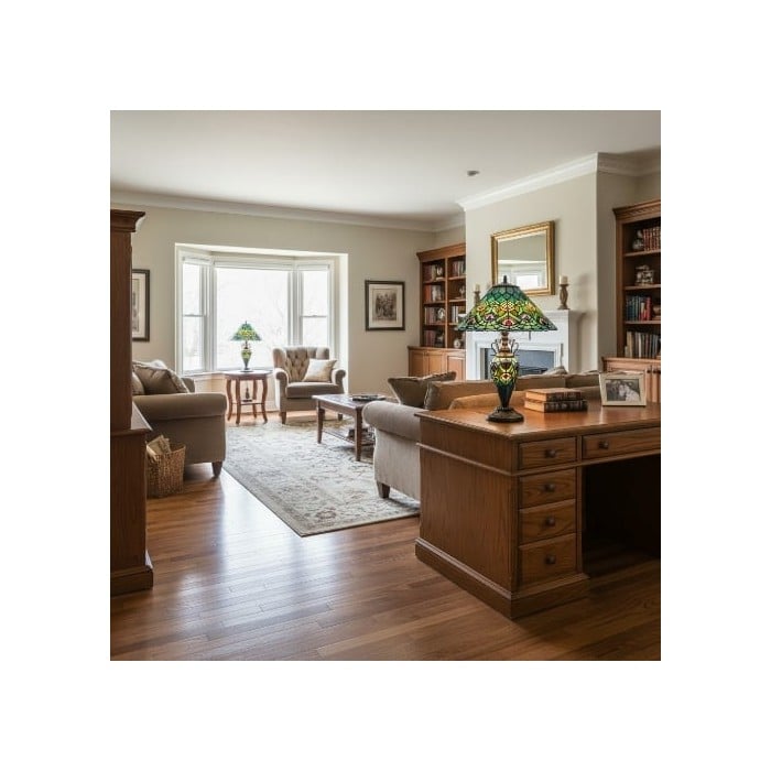 TF Oldbury Desk Lamp - Handcrafted Stained Glass Lamp for Bedroom Reading HL2178